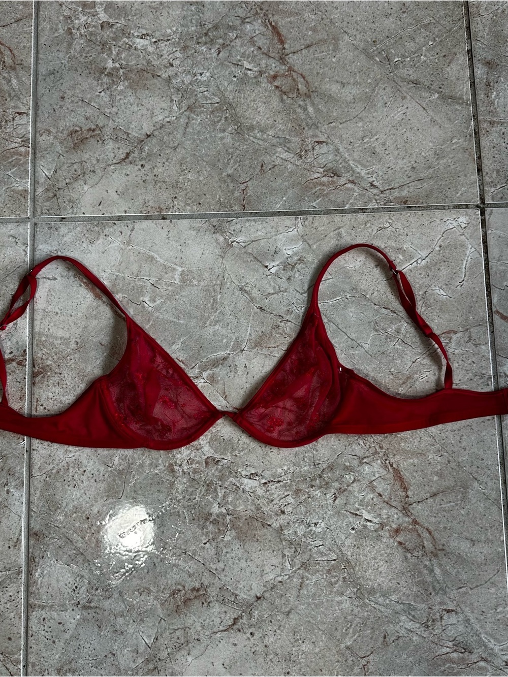 Victoria’s Secret Red Lace Bra with Floral Embroidery